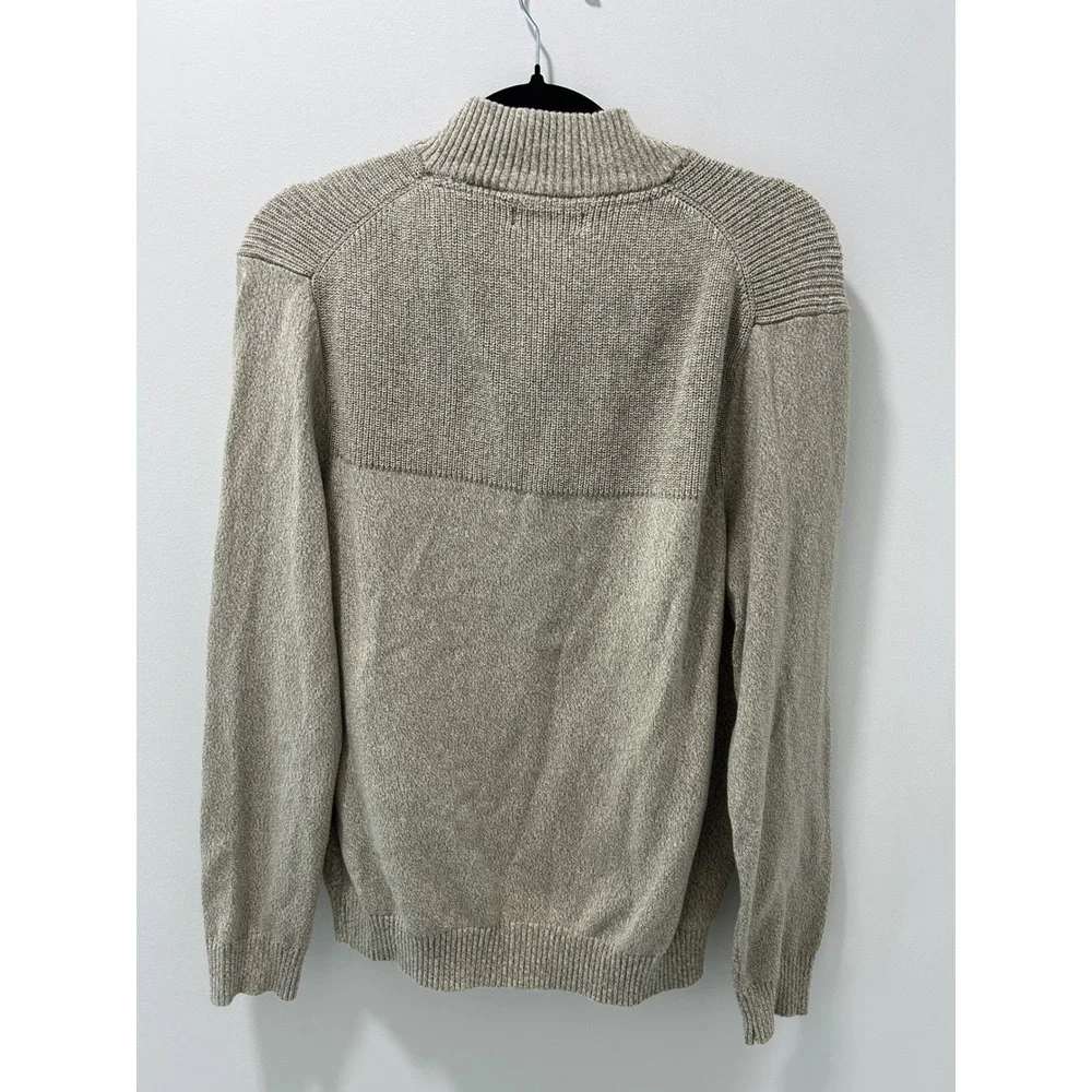 Club Room Mens Tan Marl 100% Cotton Quarter Button Mock Neck Sweater Large